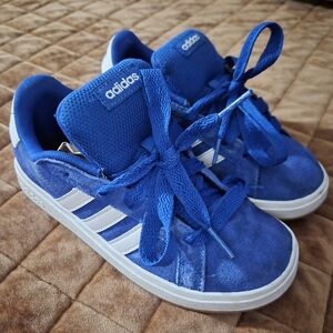 Adidas Kids Blue Suede Sneakers Youth 1 Gum Sole Classic Stripe Shoes